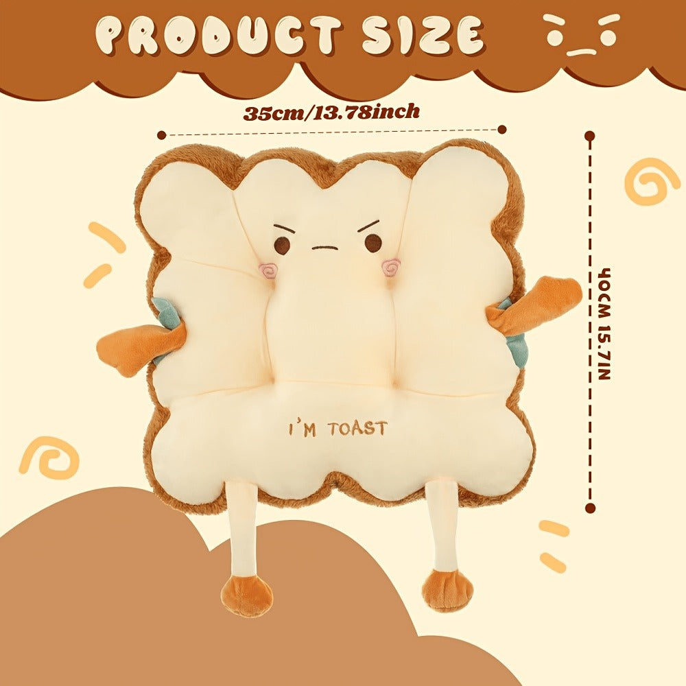Kawaii Plush Toast Cushion Cute Bread Shaped Seat Pillow Funny Face Expression Soft Stuffed Food Pillow for Office Chair Car Sofa Bedroom Gift