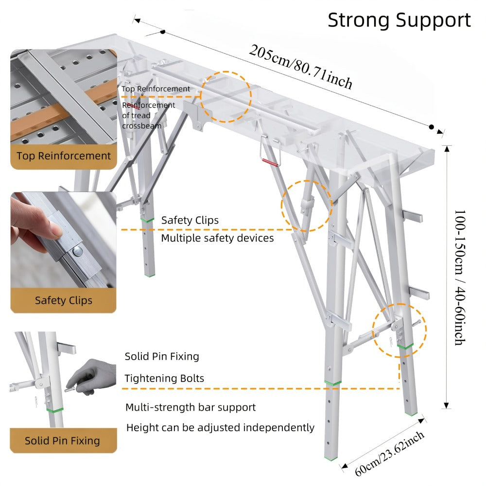 Heavy Duty Folding Work Platform Scaffold 1455 Lbs Capacity Portable Adjustable Height Ladder Stool ¨C Multi-Function Step Stool for Painting Home Renovation Construction Indoor Outdoor Use