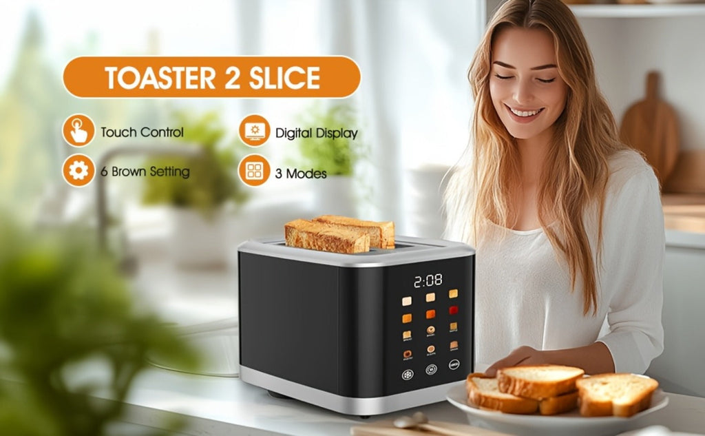 2 Slice Toaster with Touch Screen ¨C 1.5¡± Wide Slot for Bread, Bagels & English Muffins, 6 Bread Types, 5 Toast Shade Settings, Cancel & Defrost Functions