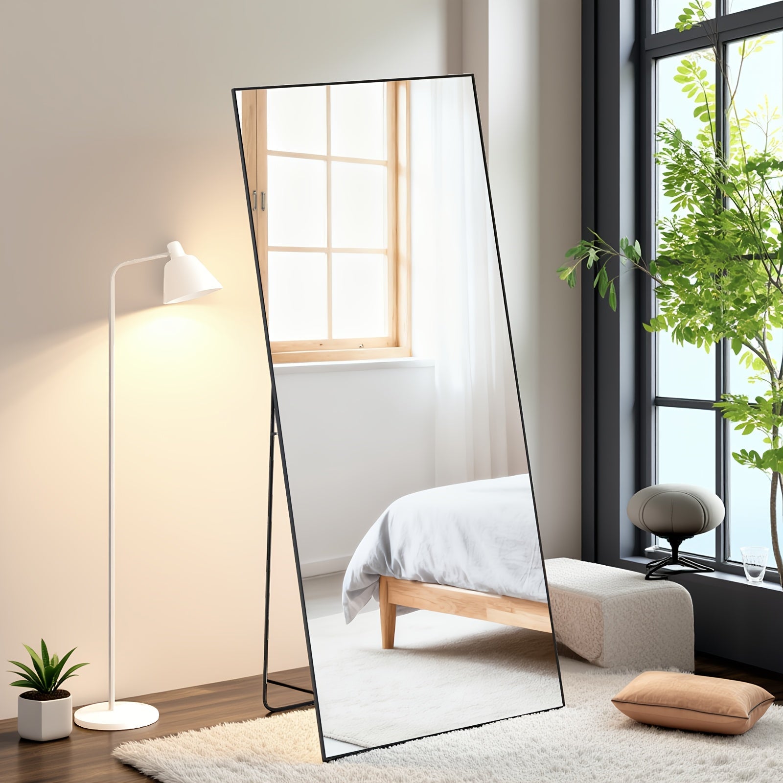 Full Length Mirror Floor Standing, Arched & Rect Body Mirror with Stand, Hanging or Leaning Wall Mirror, Aluminum Alloy Thin Frame for Bedroom Hotel Bathroom