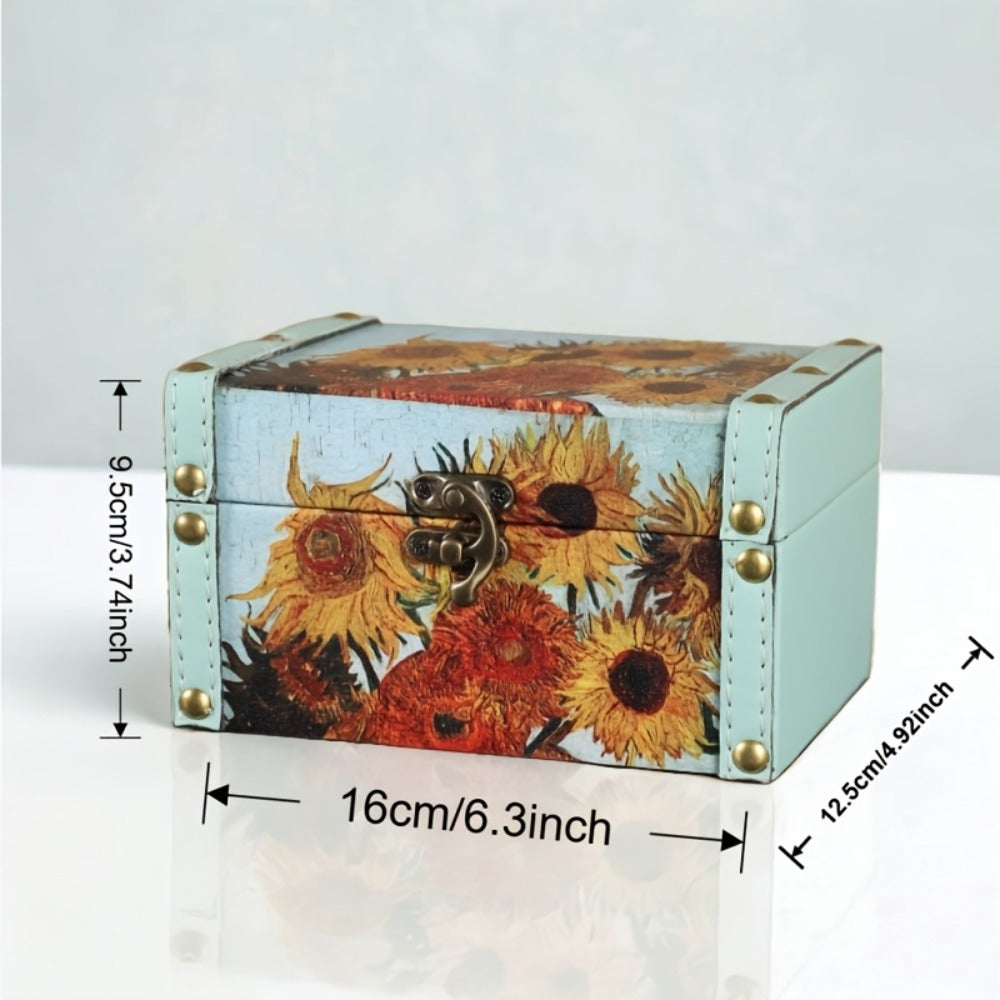 Wooden Storage Box with Lid Vintage Floral Design, Dust-Proof Decorative Trinket Box for Tabletop Jewelry Keepsake Organization, Scandinavian Style Small Wooden Box Gift