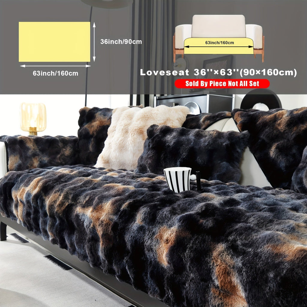 Plush Sofa Cover Faux Lamb Thick Fluffy Couch Slipcover Pet Friendly Machine Washable Gradient Color Polyester Furniture Protector for Armchair Single Double Triple Sofa Living Room Home Decor