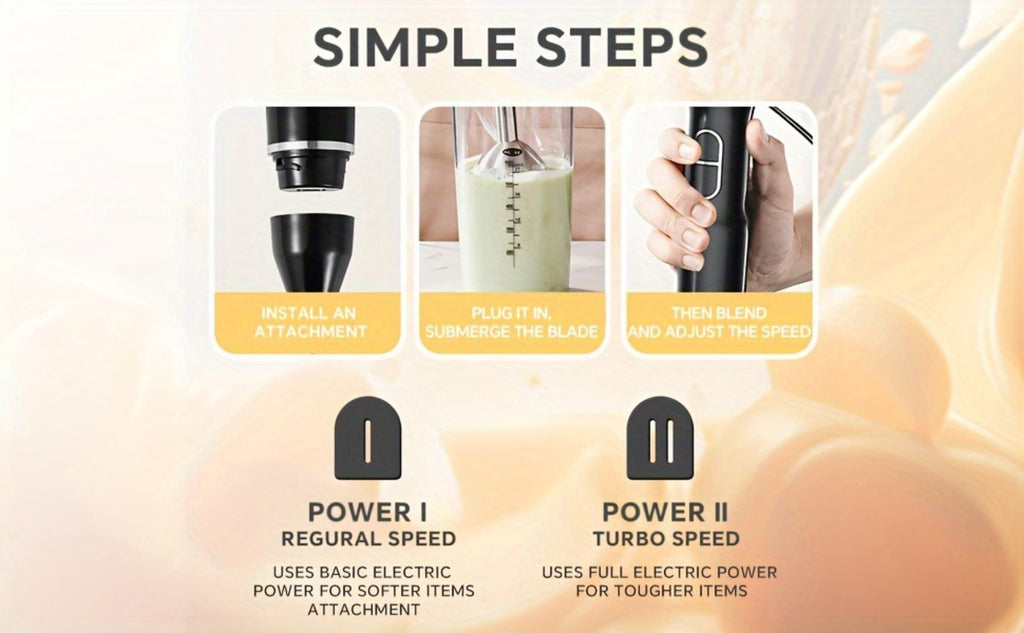 Immersion Blender 400W with Turbo Mode - Handheld Stick Blender with 304 Stainless Steel Blades, 2-Speed Electric Hand Blender, Detachable Shaft, Portable Immersion Mixer for Soups, Smoothies & Baby Food