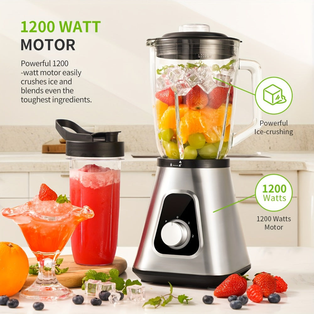 Blender 1200W Smoothie Maker & Milkshake Machine | 52oz Countertop + 22oz Personal Blender Set | 3 Speed Settings | Frozen Fruit Beverages Sauces | High Capacity Kitchen Blender Silver