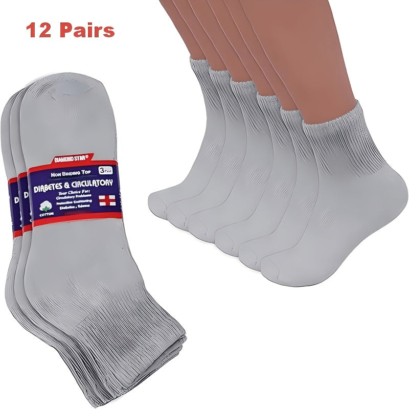 Diabetic Socks 12 Pairs Non Binding Low Cut Cushioned Seamless Loose Fit Ankle Socks for Men Women Edema Neuropathy Wide Toe Box White Black Brown Grey Khaki Navy