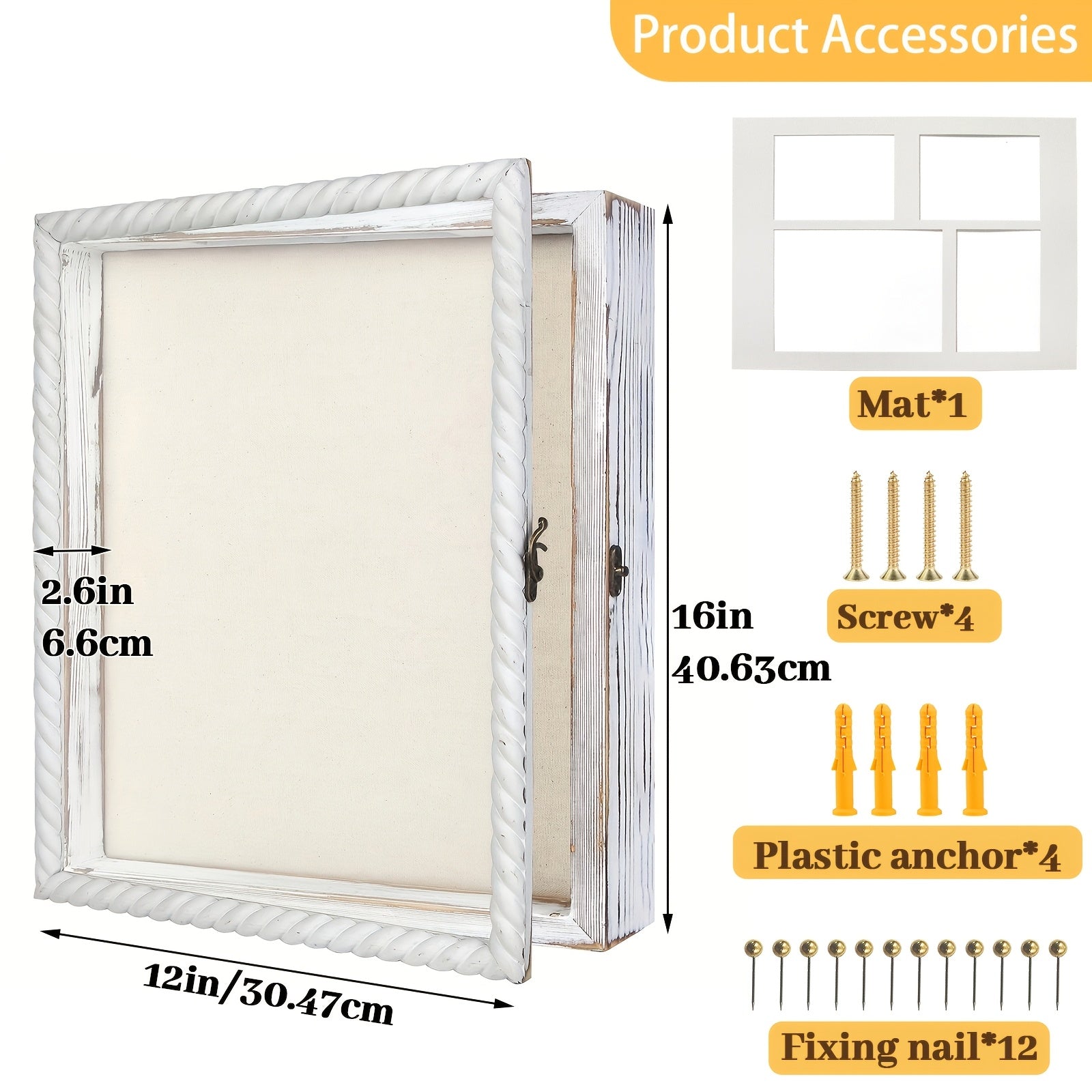 Shadow Box Frame with Linen Back ¨C Large Rustic Memory Display Case 11x14 & 12x16 Inch for Photos, Medals, Coins, Pins, Flowers & Collectibles, 4 Removable Shelves, Black White Brown