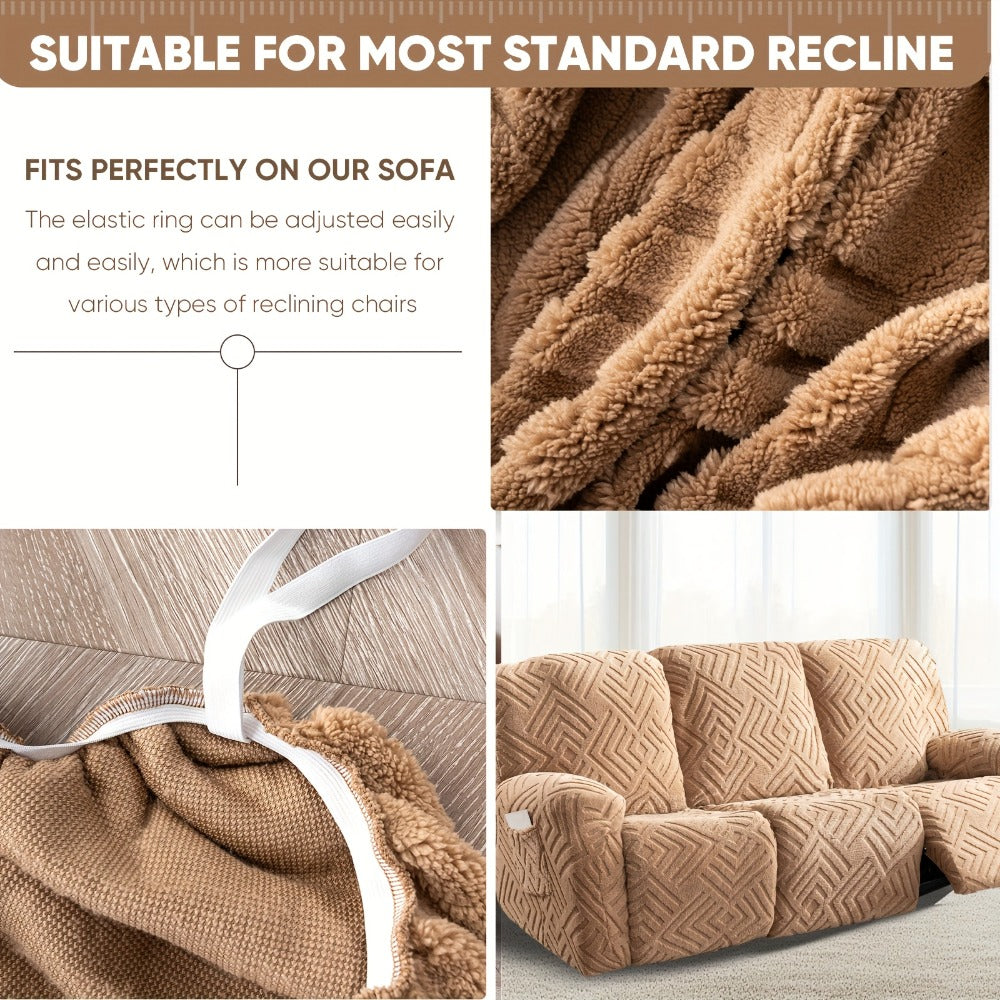 Stretch 3 Seat Sofa Slipcover Elastic Spandex Couch Cover with Pocket Anti-Slip Jacquard Knit Washable Solid Color Sofa Protector for Living Room Office Pet Friendly