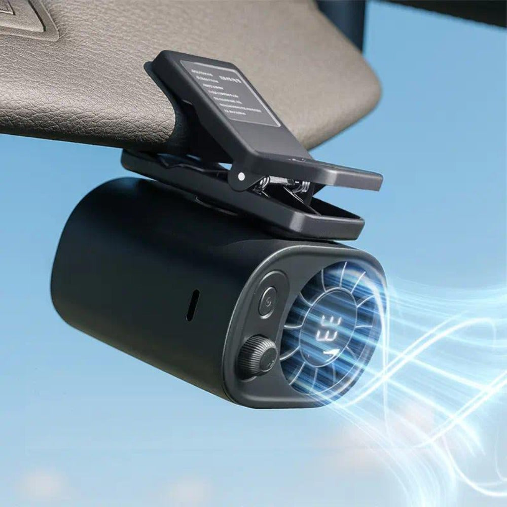 Clip-On Car Fan USB Rechargeable Sun Visor Fan Adjustable Speed Portable Quiet Mini Cooling Fan for Car Truck SUV Road Trip Summer Travel