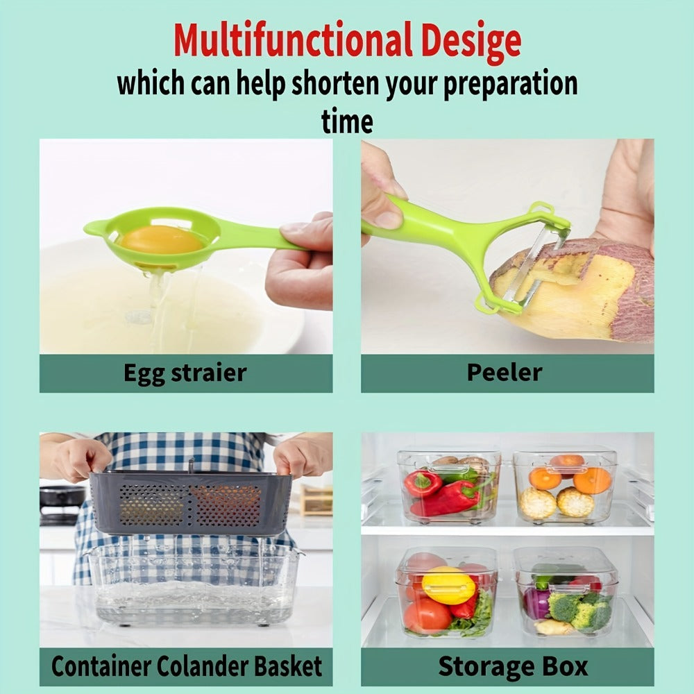 22-in-1 Vegetable Chopper with Container ¨C 13 Blades Food Chopper & Dicer for Onion, Tomato & Veggies with Lemon Squeezer, Safety Lock & Clear Lid