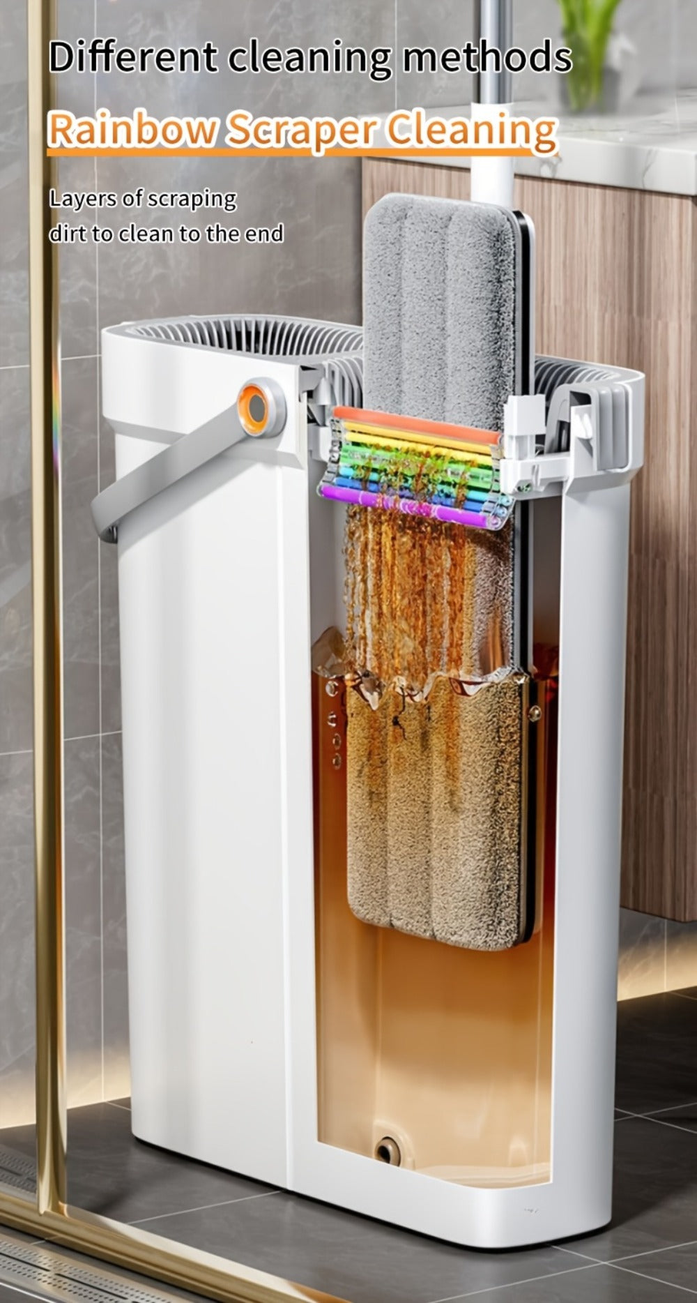 Flat Mop and Bucket Set with Metal Rod 360 Degree Swivel Head Reusable Microfiber Pads Hands-Free Wringing Wet Dry Floor Cleaning System for Hardwood Tile Bathroom Bedroom Living Room