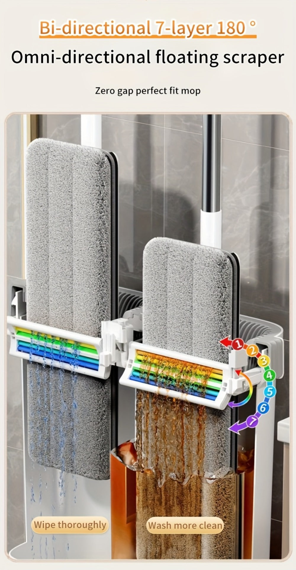 Flat Mop and Bucket Set with Metal Rod 360 Degree Swivel Head Reusable Microfiber Pads Hands-Free Wringing Wet Dry Floor Cleaning System for Hardwood Tile Bathroom Bedroom Living Room