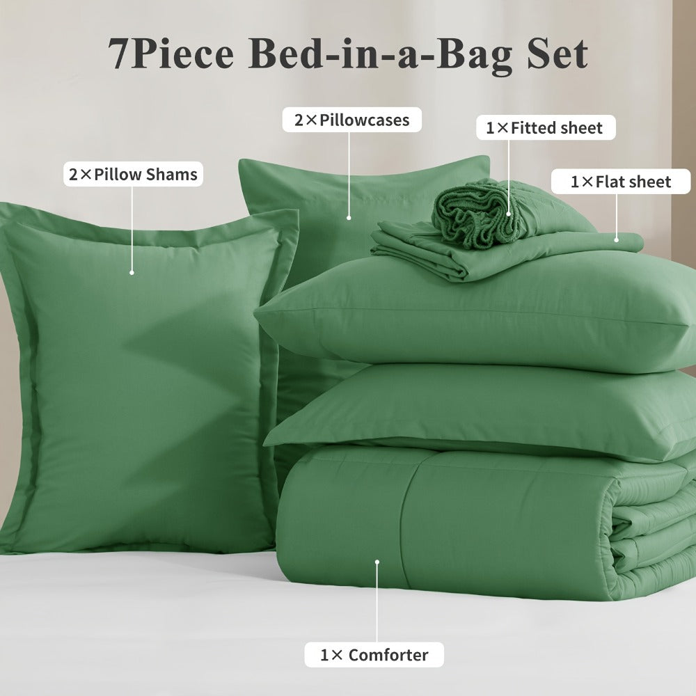 7 Piece Comforter Set Luxury Soft Fluffy Bedding All Season Bed in a Bag with Comforter Fitted Sheet Flat Sheet Pillowcases Hypoallergenic Breathable Easy Care Queen King Twin XL Full