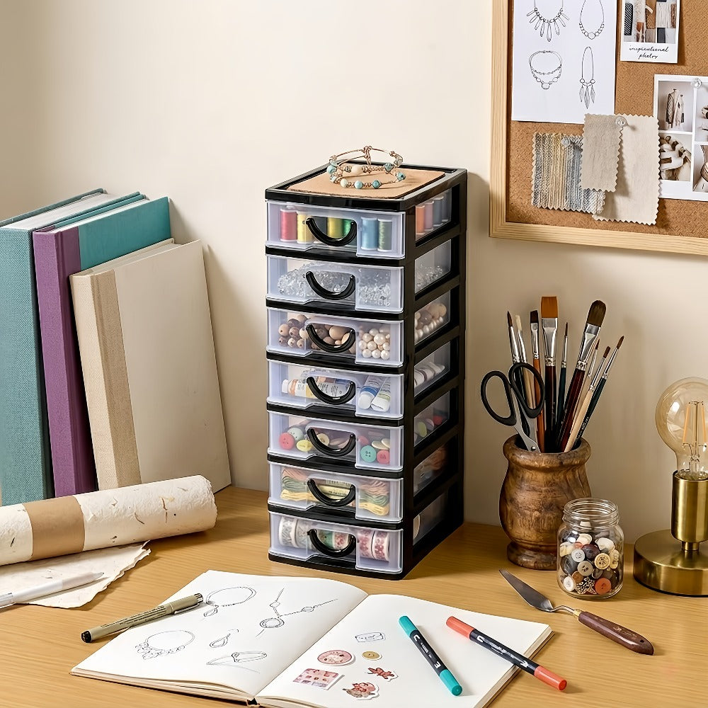 7-Drawer Desktop Organizer Clear Front Drawers Heavy-Duty Plastic Storage Box for Home Office, Jewelry, Craft & Small Parts ¨C Space-Saving Compact Design