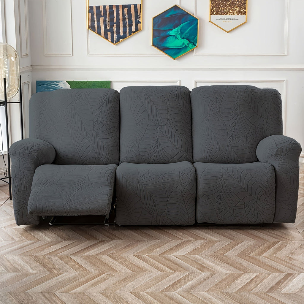 Jacquard Stretch Sofa Recliner Cover Big Leaves - High Stretch Soft Washable Slipcover for 1 2 3 Seat Loveseat with Console Furniture Protector Home Decor, 6 Colors