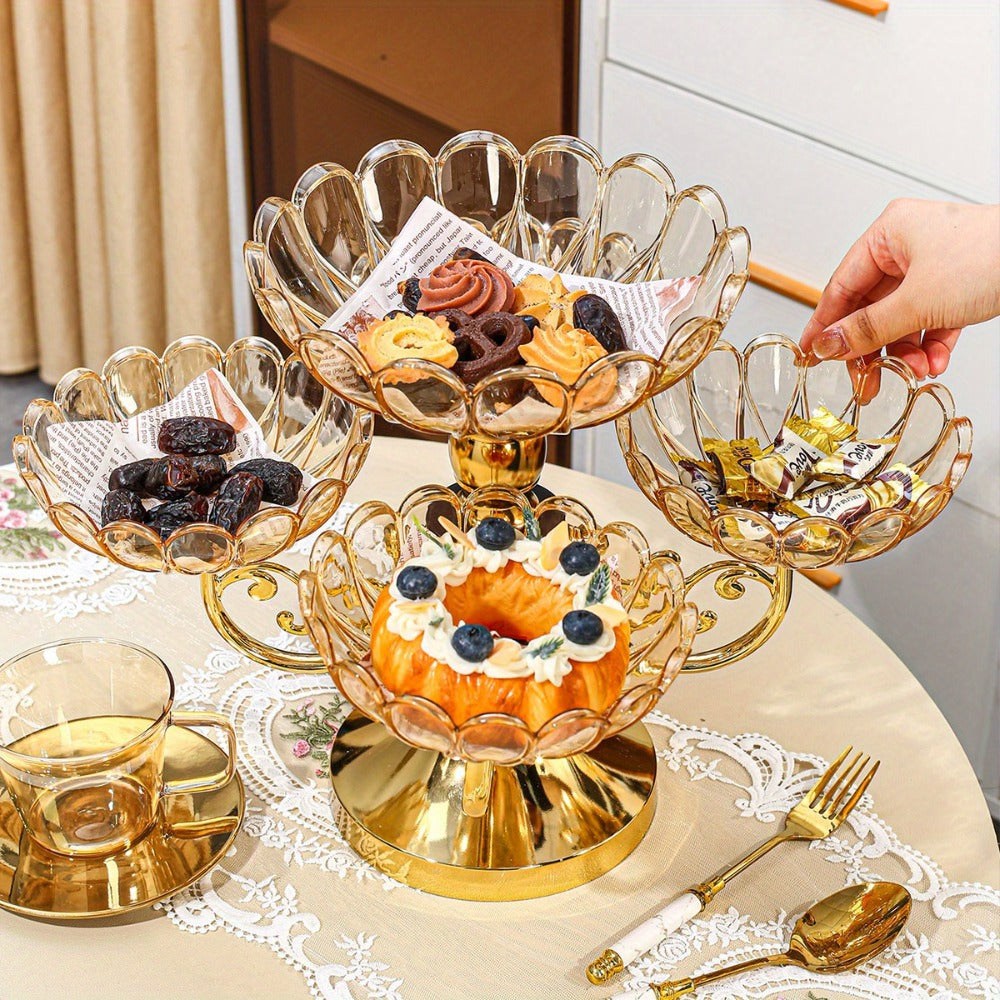 Crystal Rotating Fruit Plate Set 5-Tier ¨C Luxury Round Multi-Layer Snack Candy Dish Bowl for Living Room Coffee Table Home Decor European Style Elegant Dessert Display Centerpiece Gift