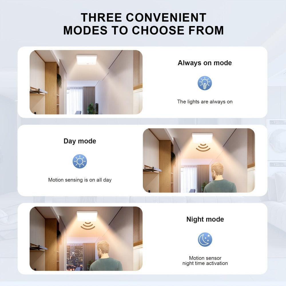 Wireless LED Ceiling Light Motion Sensor Rechargeable Battery Powered 3 Color Temperatures Remote Control No Wiring Closet Light for Bathroom Staircase Garage Hallway Kitchen Pantry White 1 or 2pcs