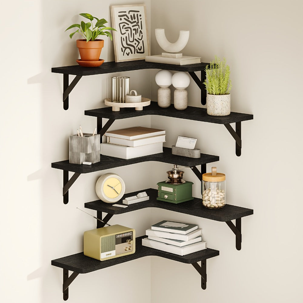 Corner Floating Shelves Wall Mounted Set ¨C Multi-Color Rustic Corner Shelf for Bedroom, Bathroom, Kitchen & Living Room