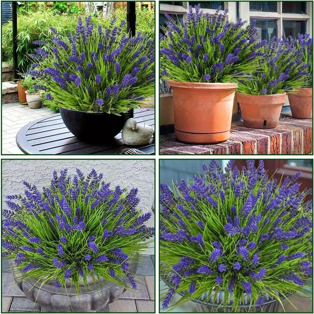 Artificial Lavender Flowers 11pcs UV Resistant Outdoor Indoor Fake Flower Stems, No Fade Realistic Plastic Lavender for Garden Patio Wedding Party Home Decor, Low Maintenance Floral Arrangement