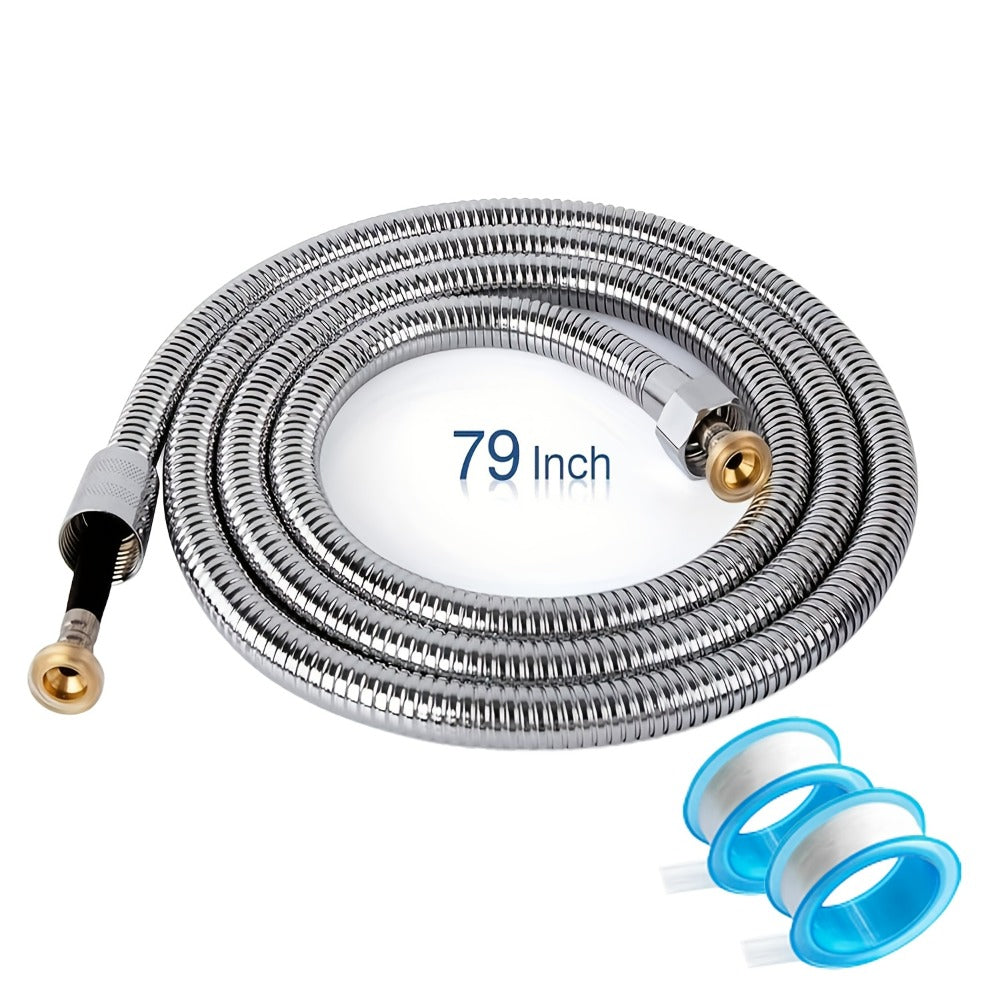 High-Pressure Shower Hose 78.7 Inch Extra Long - 304 Stainless Steel Chrome Plated, Explosion-Proof Braid Mesh, Leak-Resistant Handheld Shower Hose with Shower Head Holder, 2m Universal Fit