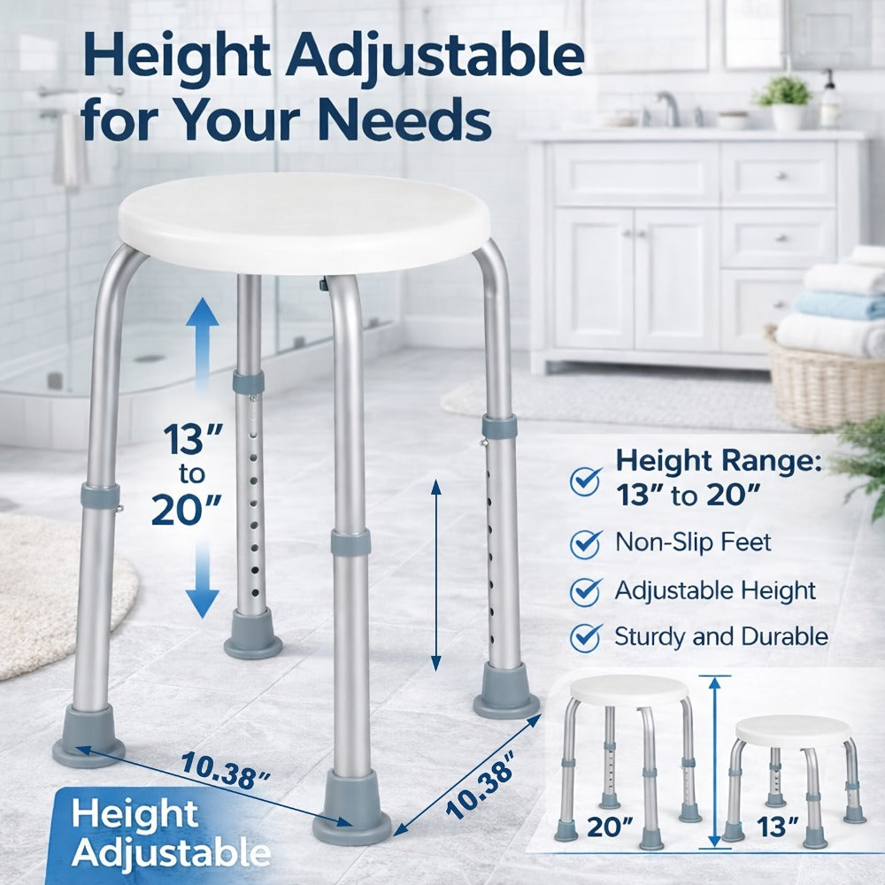 Shower Chair with Armrests & Backrest ¨C Height Adjustable Aluminum Bath Seat, 350 LBS Capacity, Non-Slip Rubber Feet, Cushioned Support for Elderly, Disabled & Post-Surgery, Fits Most Showers & Tubs