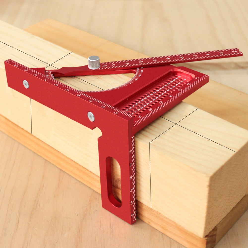 Adjustable 3D Carpentry Square Set 180¡ã Rotating Aluminum Alloy Triangle Ruler T-Square with Scribing Holes Red Black Markings Woodworking Measurement Tool