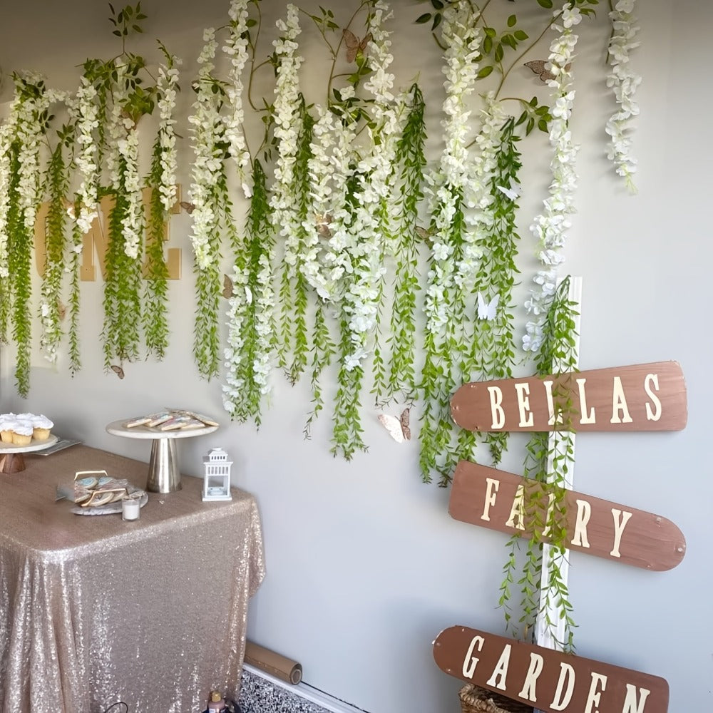 Artificial Wisteria Hanging Flowers 24 Pack - 3.6 Ft Fake Silk Wisteria Vine Garland for Wedding Arch, Garden, Wall & Party Decoration, Available in White, Pink, Blue, Purple & Light Pink