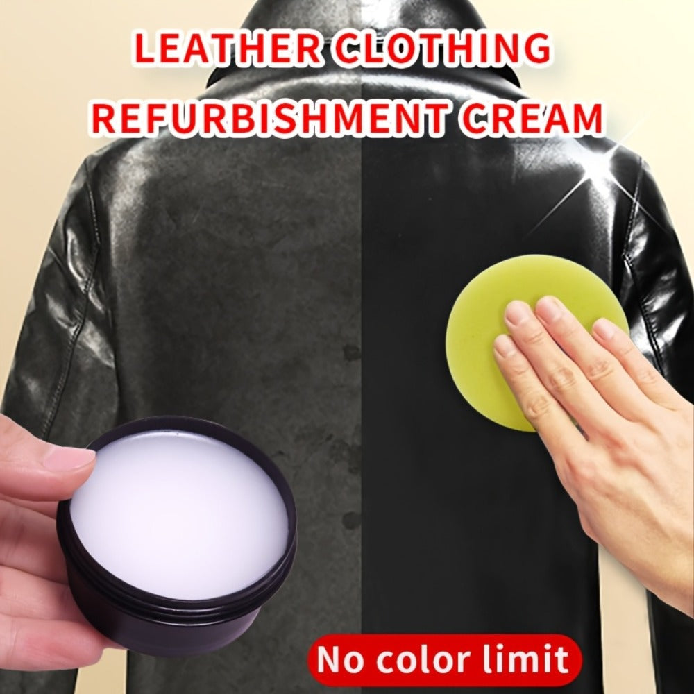 Leather Nourishing Care Kit with Polishing Wax 58g - Colorless Universal Leather Conditioner for Shoes Bags Jackets Furniture, Brightens Repairs & Restores Real & Faux Leather, Includes Applicator Sponge