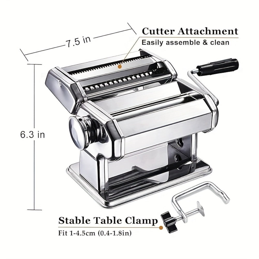 Pasta Machine with 8 Adjustable Thickness Settings, 2-in-1 Stainless Steel Manual Pasta Maker with Roller & Cutter, Homemade Noodle Maker for Spaghetti Fettuccine Lasagna Dumpling Wrappers