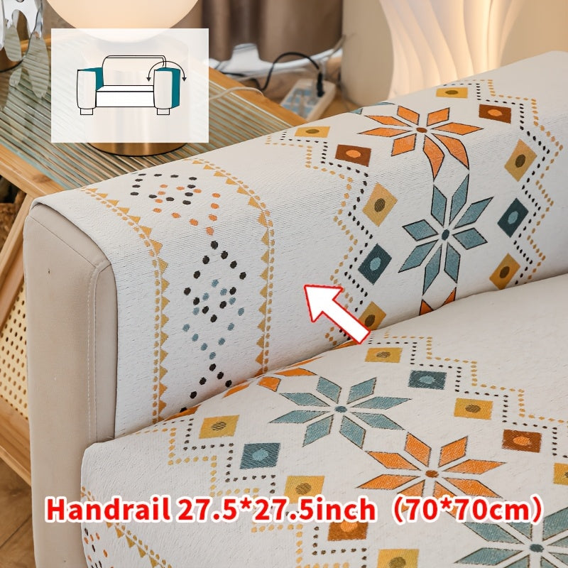 Chenille Sofa Cover Bohemian Style Jacquard Knit Anti-Slip Pet Friendly All Season Sofa Mat Protector - Single 2 3 4 Seater Armrest Backrest Pillow Case Grey White Yellow