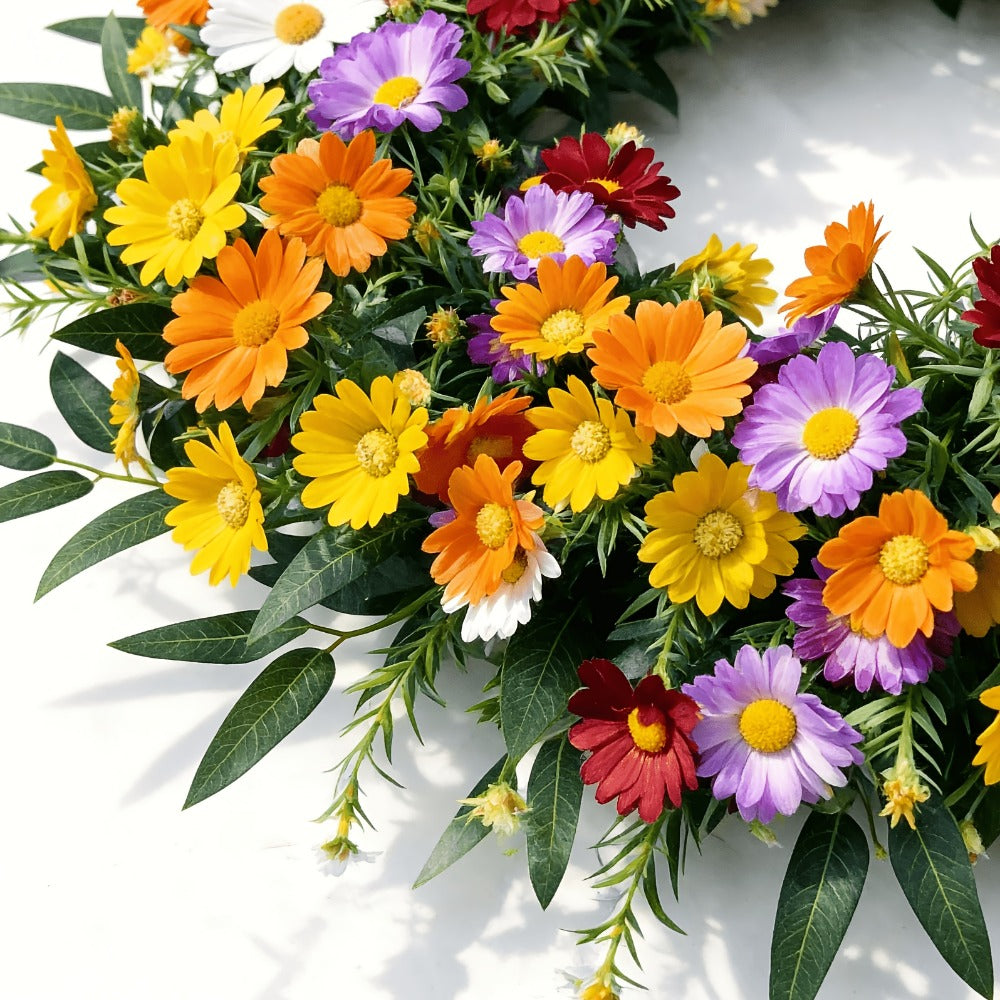 20 Inch Spring Wreath for Front Door Artificial Daisy Lavender Wildflower Farmhouse Wreath for Home Wall Easter Holiday Decor