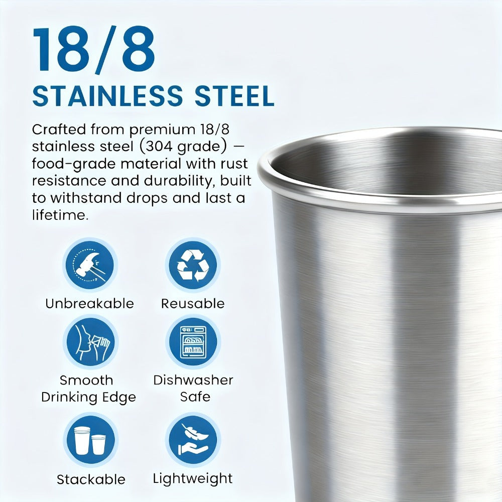 Stainless Steel Pint Glasses 12 Pack 16oz ¨C Unbreakable Metal Drinking Cups, Commercial Grade Stackable Barware, Dishwasher Safe Rustproof Beer Cocktail Glasses for Bar Restaurant Outdoor Camping Party