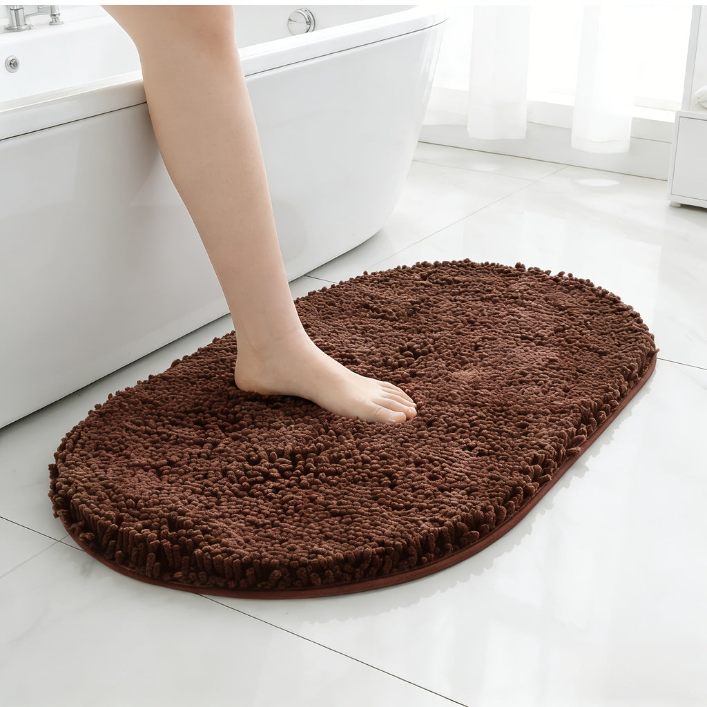 Chenille Bath Mat Non-Slip Super Absorbent Oval Bathroom Rug Soft Plush Carpet for Bathroom Kitchen Bedroom Entryway Indoor Outdoor Pet Dog Mat Machine Washable Multi-Color Multi-Size