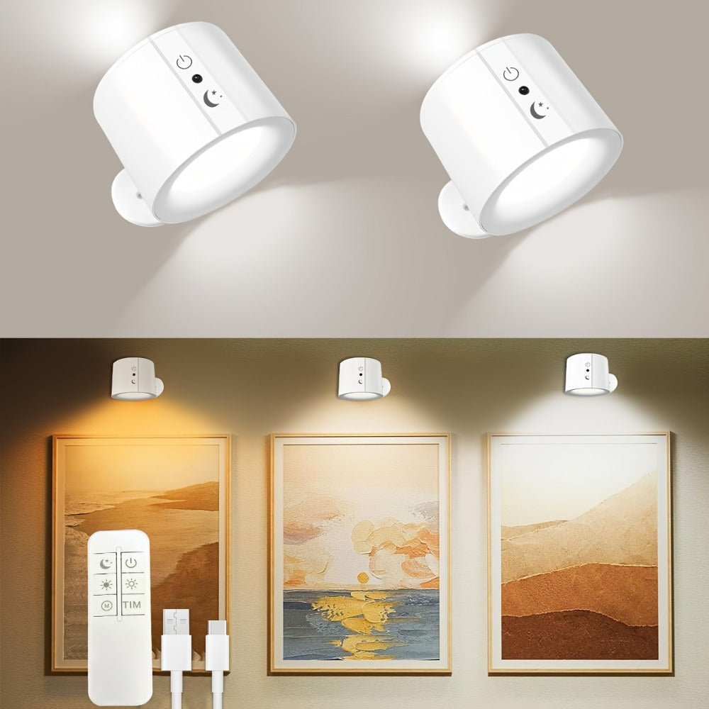 USB Rechargeable LED Wall Light 2 Pack ¨C 360¡ã Rotating Magnetic Ball Touch Control Reading Lamp with 3 Color Temps ¨C Wireless Wall Mounted or Desktop Light for Bedroom Living Room