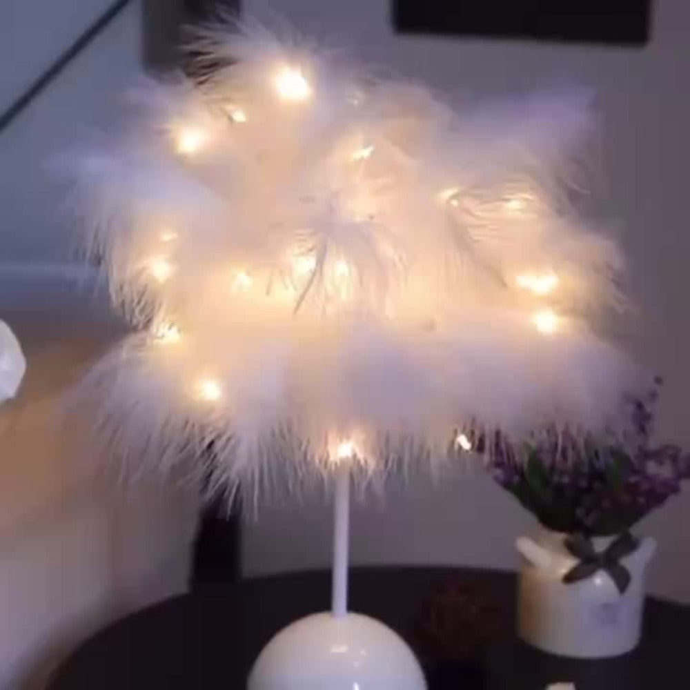 Feather LED Table Lamp ¨C 40-Head Copper Wire Night Light, Romantic Atmosphere Lamp for Bedroom Living Room, Cute Desk Decor Light for Birthday Valentine's Day Gift (White / Pink, 1pc / 2pcs)