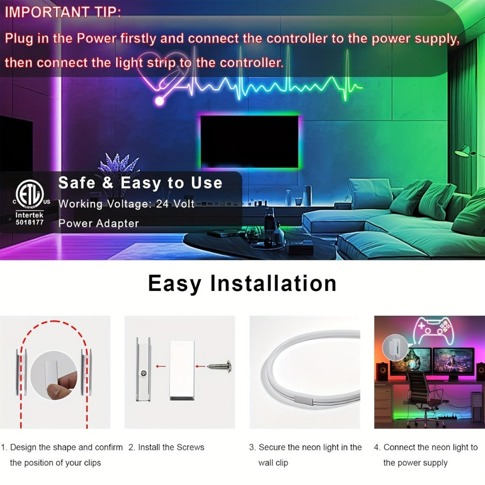 RGBIC Color Chasing LED Neon Rope Light with App & Remote Control, Music Sync, DIY Design, Multi-Color Including White, USB Powered, for Bedroom, Gaming Room, Christmas, Indoor & Outdoor Decoration