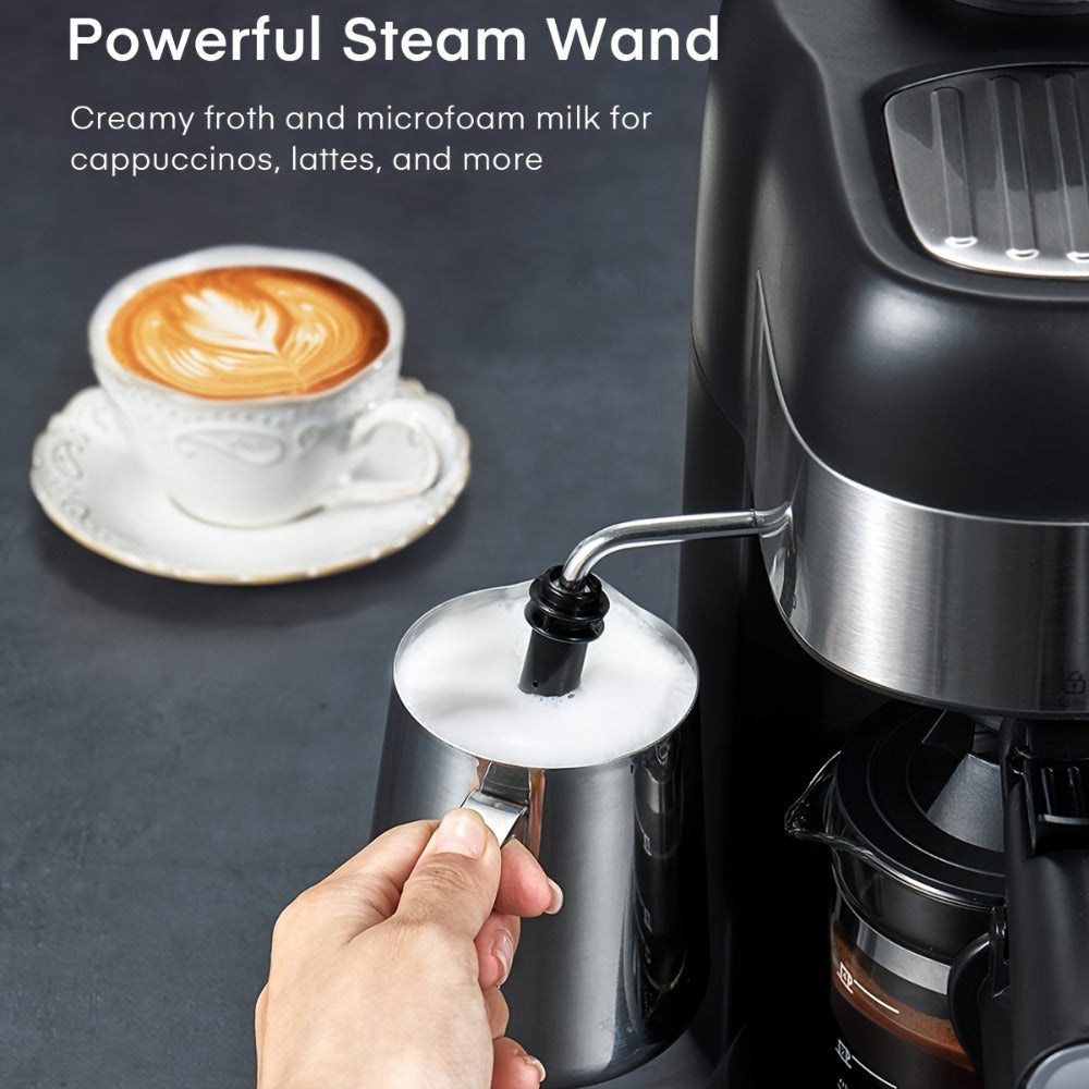 Espresso Machine 3.5 Bar Steam 4 Cup Cappuccino & Latte Maker with Milk Frother ¨C Stainless Steel One-Touch Home Coffee Machine for Espresso, Cappuccino & Latte, Black