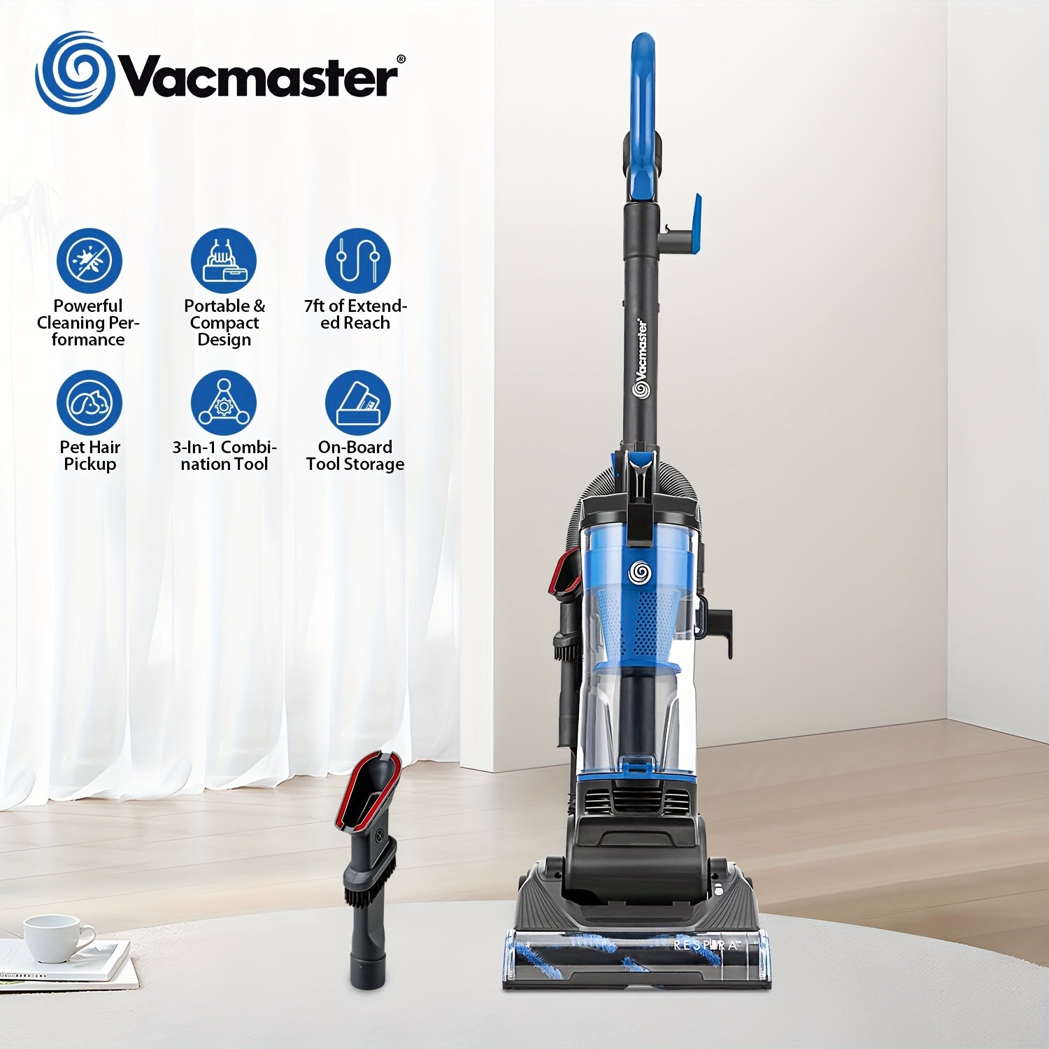 Bagless Upright Vacuum 1150W Cyclone Filtration Large Dust Cup 17ft Cord Corded Floor Cleaner for Carpet Hard Floor Pet Hair Home Deep Cleaning