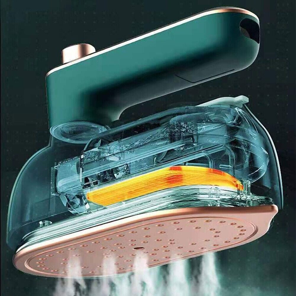 Handheld Steam Iron Portable 33W Dry Wet 2-in-1 Travel Iron 360 Degree Tip Design Transparent Water Tank 50ml Wrinkle Remover for Clothes Shirts Suits Home Travel Green