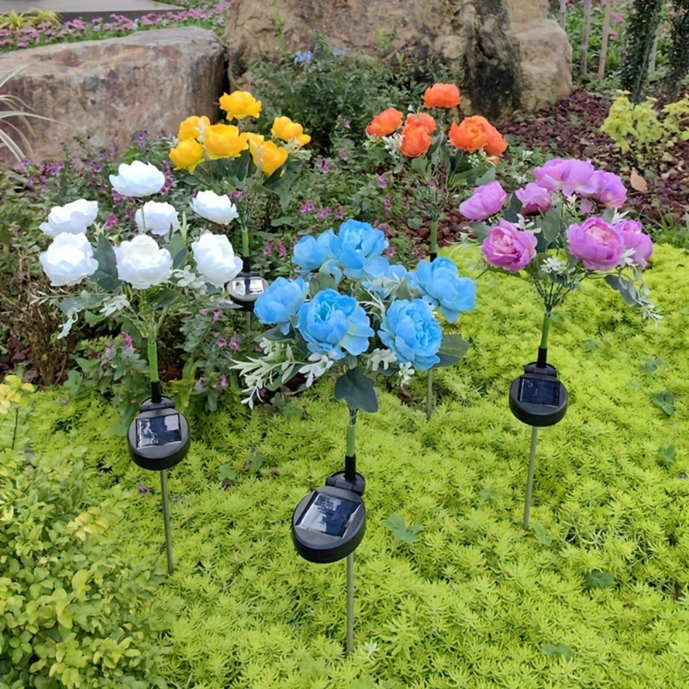 Solar Peony Flower Light 2PCS IP65 Waterproof - 84 LED Artificial Blooms 14 Fancy Lights Solar Powered Outdoor Garden Stake Lights for Lawn Yard Patio Holiday Decor Mother's Day Gift - 4 Colors
