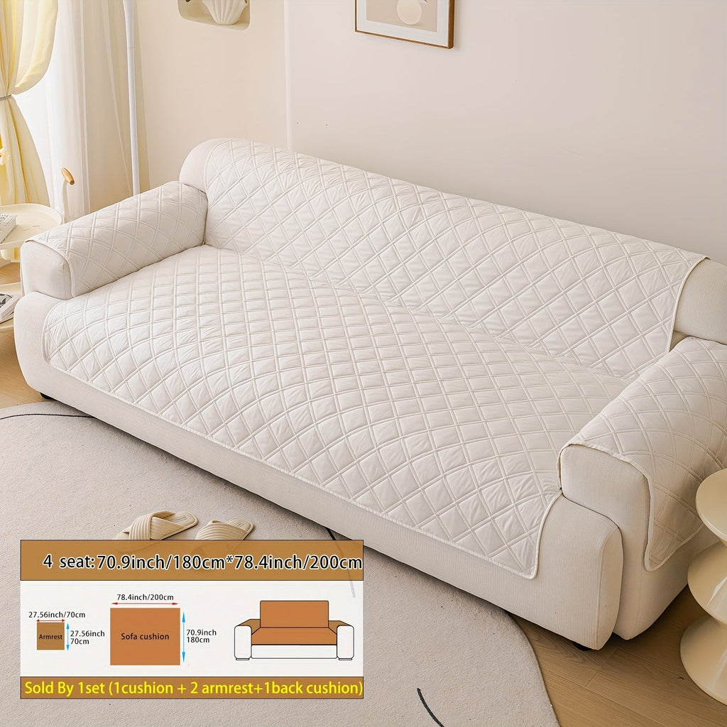 Soundwave Embossed Sofa Cover 3pcs with Armrests - Pet Friendly Anti-Slip Durable Couch Slipcover Set for Loveseat 3 4 Seater Sofa Protection Decoration, 5 Colors