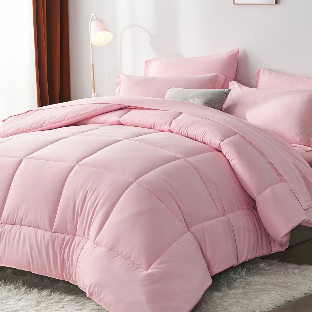 Comforter Set Soft Breathable Microfiber Bed in a Bag with Fitted Sheet Flat Sheet Pillowcases & Shams ¨C All Season Fluffy Checkered Bedding Set Twin Full Queen King