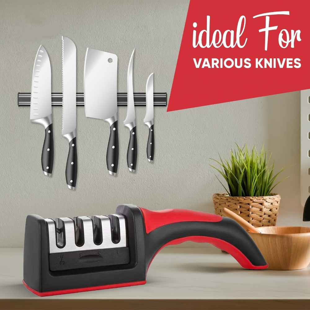 4-in-1 Knife Sharpener with Scissors Sharpener | Stainless Steel, Anti-Slip Handle, Professional Knife Sharpening Kit