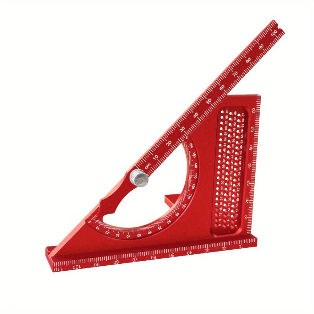 Adjustable 3D Carpentry Square Set 180¡ã Rotating Aluminum Alloy Triangle Ruler T-Square with Scribing Holes Red Black Markings Woodworking Measurement Tool