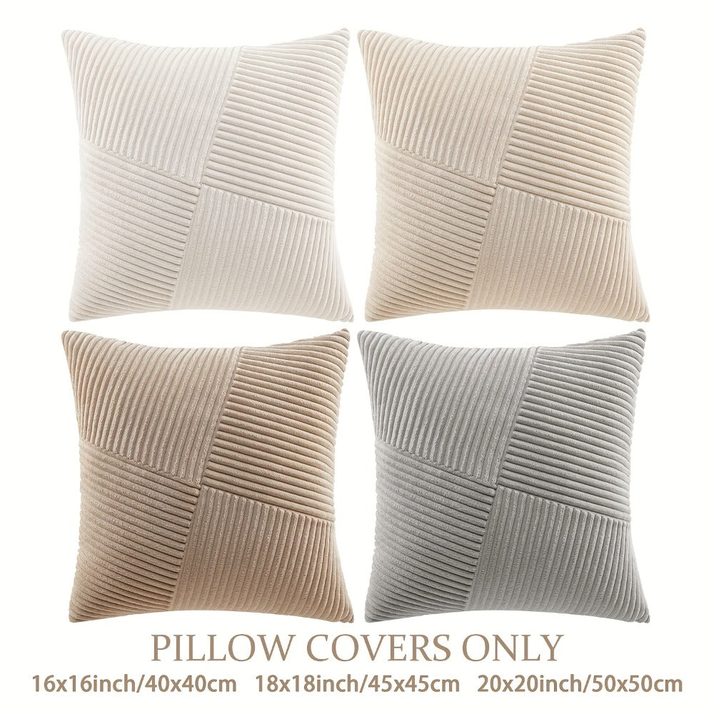 Throw Pillow Covers 18x18 Set of 4 - Boho Decorative Cushion Covers for Couch Sofa Bed, Soft Corduroy Textured Square Pillow Cases, Neutral Farmhouse Home Decor - Navy Blue Pink Mustard Sage Rust