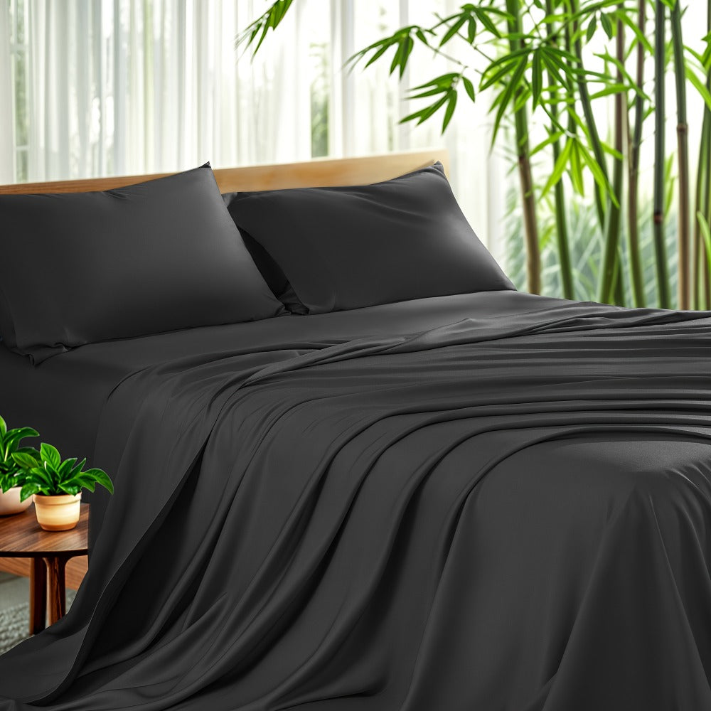 Bamboo Sheet Set 4pcs Cooling Deep Pocket Wrinkle Resistant Bedding All-Season Fitted Flat Sheet 2 Pillowcases Gift Box