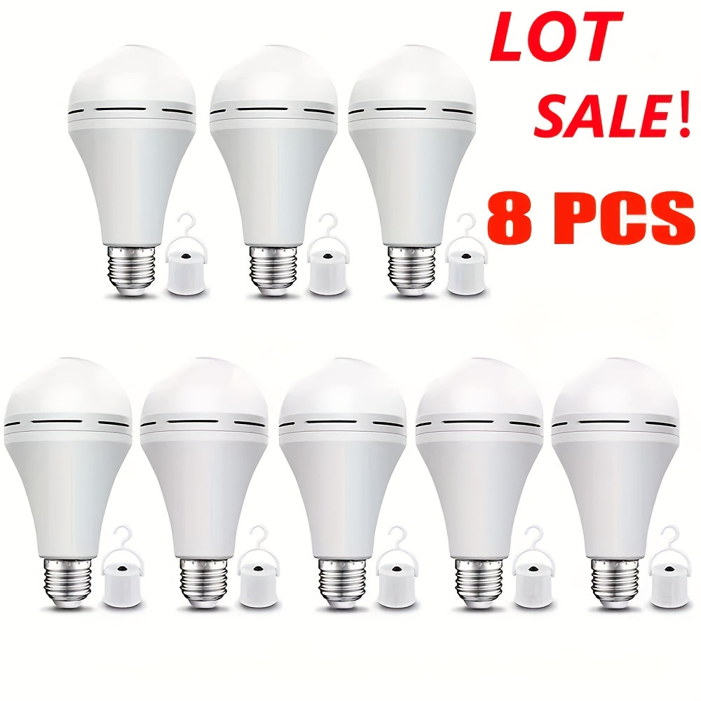 Rechargeable Emergency LED Light Bulb 12W 1100 Lumens 96W Equivalent with 800mAh Battery Backup ¨C 6500K E26 E27 Base Non-Dimmable Auto-On Power Outage Bulb for Home Office Camping, 8-Pack