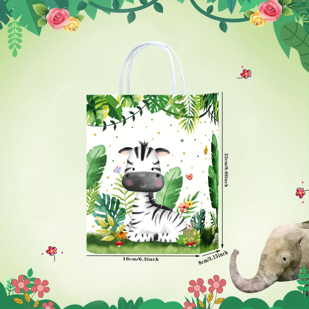 Party Favor Bags Safari Animals Jungle Theme Woodland Print Paper Goodie Bags with Handles for Kids Birthday Party Candy Gift Bags 8 Styles 16 or 32 Pack