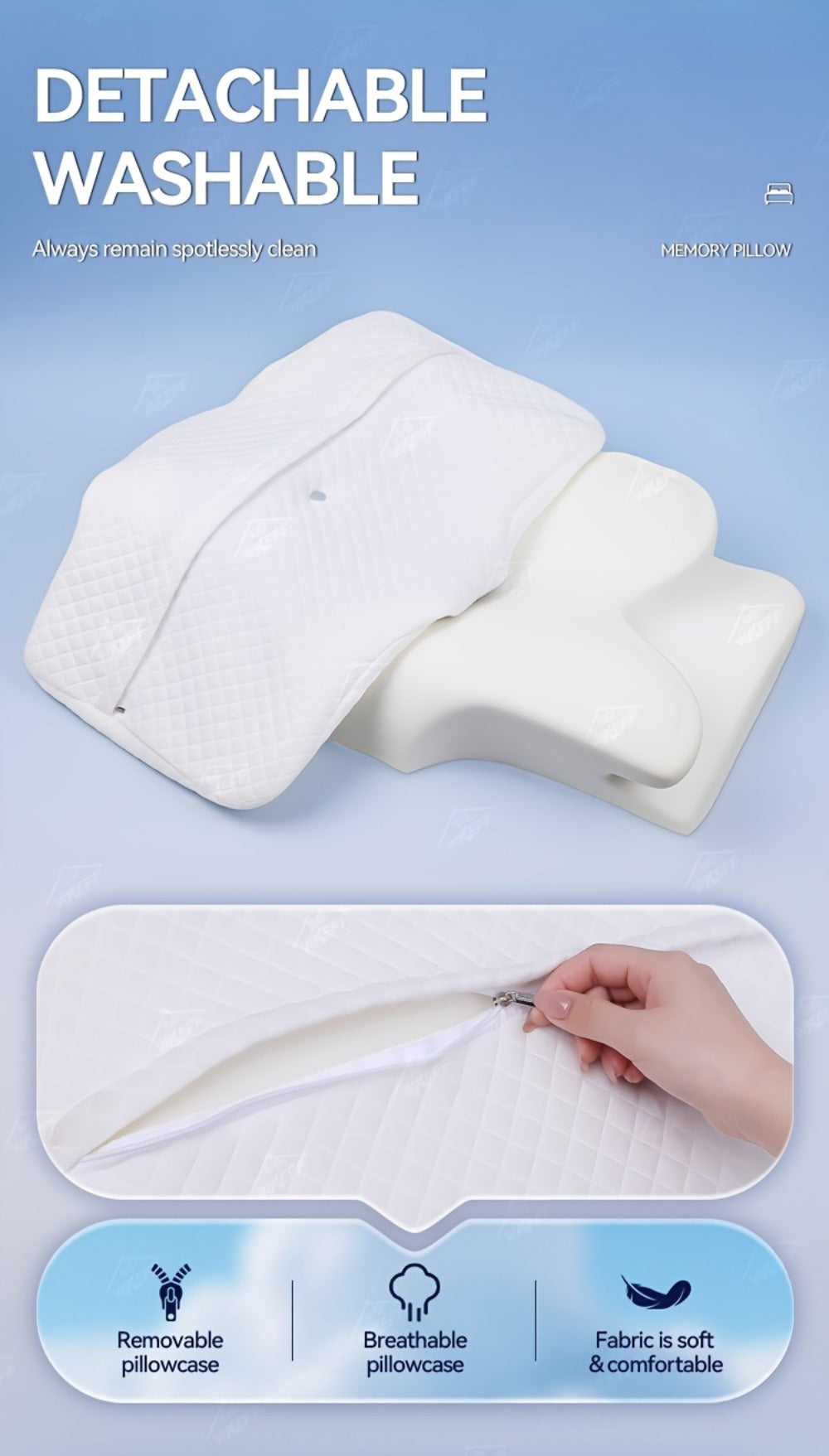 Cervical Neck Pillow for Sleeping - Butterfly Contour Memory Foam Ergonomic Support for Back & Side Sleepers, Slow Rebound Pressure Relief, Cervical Spine Alignment, Machine-Washable Cover, Multi-Color