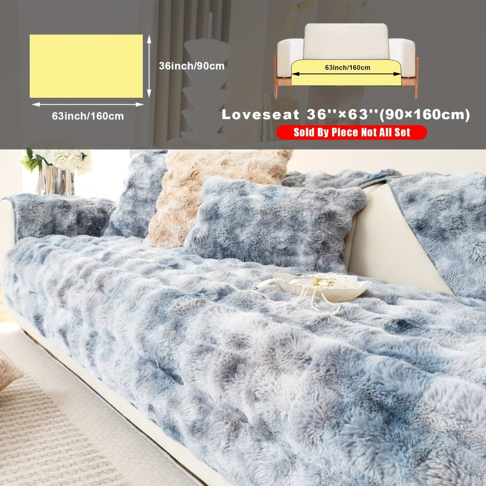Plush Sofa Cover Faux Lamb Thick Fluffy Couch Slipcover Pet Friendly Machine Washable Gradient Color Polyester Furniture Protector for Armchair Single Double Triple Sofa Living Room Home Decor