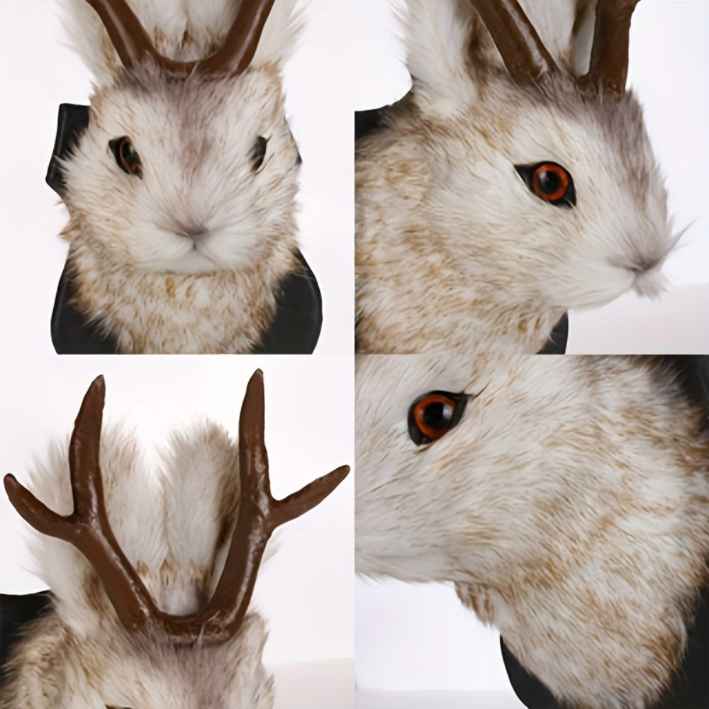 Jackalope Wall Mount Faux Taxidermy Rabbit Head with Antlers - Whimsical 3D Resin Animal Wall Art for Home, Living Room & Office Decor | Retro Fauxidermy Gift for Birthday, Housewarming & Christmas